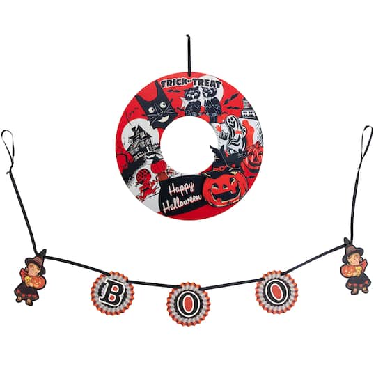 Michaels, Mr. Halloween Retro Wreath & Garland Set – Category: Halloween Tabletop Decor